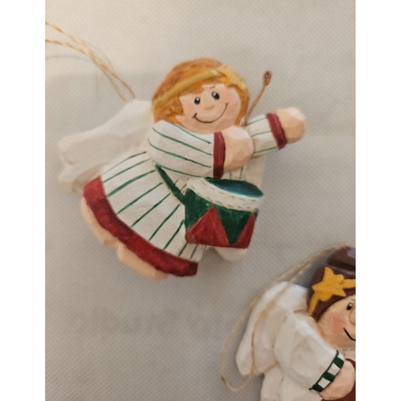 Angel Christmas Ornaments Set‎ of 2 Holiday Decor Drummer Singer - Picture 4 of 5
